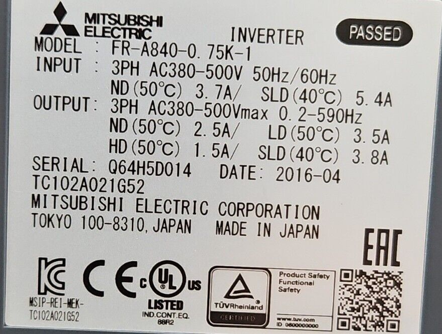 Mitsubishi FR-A840-0.75K-1 Inverter Variable Frequency.                    1B-3