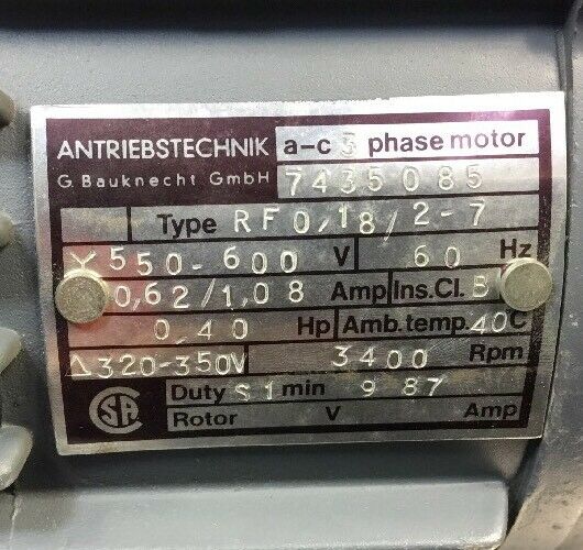 Antriebstechnik RFO.18/2.7 3PH Motor 0.4 HP 3400 RPM 60 HZ 7435085