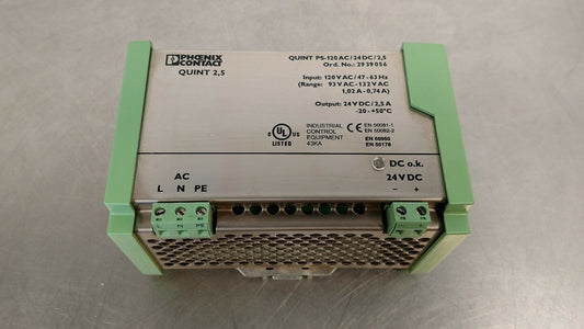 Phoenix Contact 2939056 24 VDC 2.5 Amp Power Supply QUINT-PS-120AC/24DC BIN#24