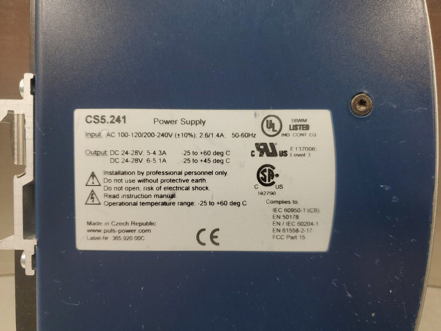 PULS Dimension CS5.241 24-28VDC, 5A POWER SUPPLY.                           4D-1