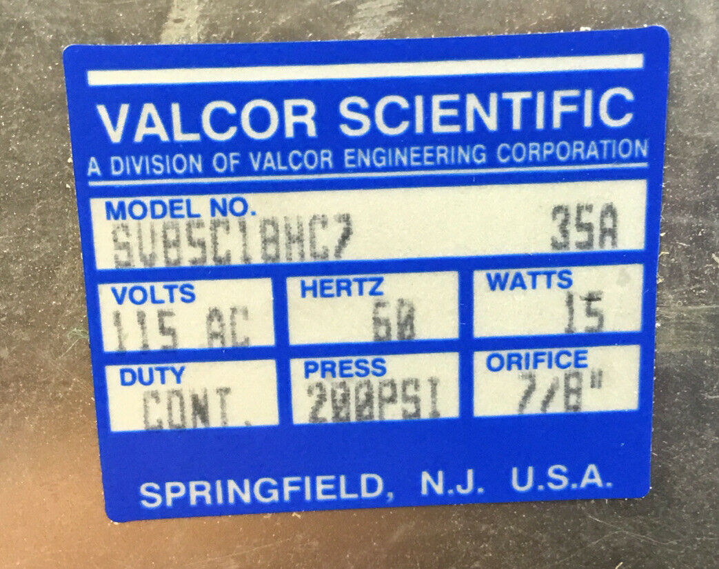 VALCOR SCIENTIFIC  SV85C18HC7  3-WAY SOLENOID VALVE 115V 200PSI 15W 35A     3B-6