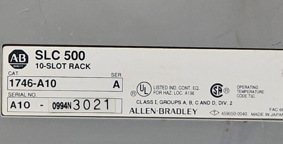 Allen Bradley 1746-A10 Ser A Rack With Power Supply 1746-P2 Ser C.    Loc 3D