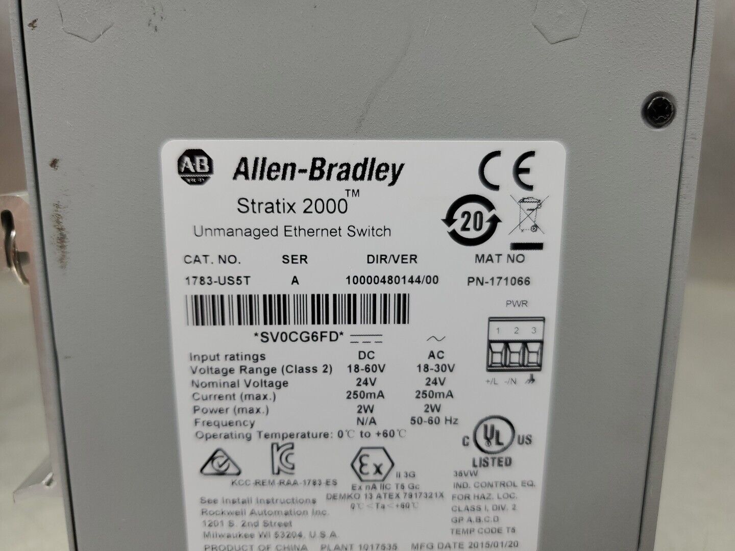 Allen-Bradley 1783-US5T Ser. A Stratix 2000 Unmanaged Ethernet Switch.      3D-6