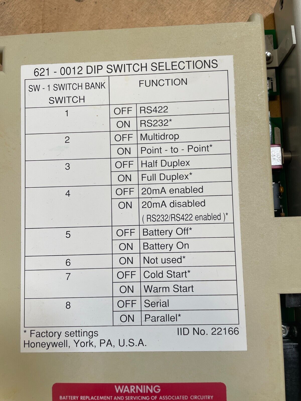 Honeywell 621-0012 Factory Dip Switch Selection System Isolated Power Supply