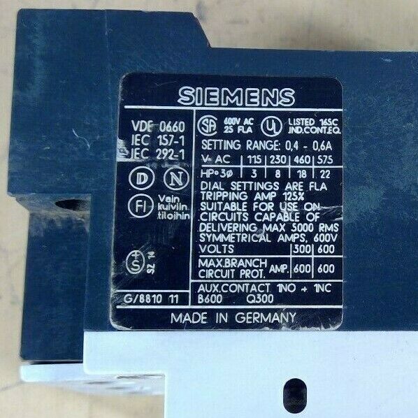 Siemens 3VU1300-1ME00 3 Pole Motor Starter / Protector                        4H