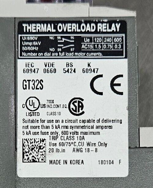 Carlo Gavazzi GT32S Thermal Overload Relay                                3D-31