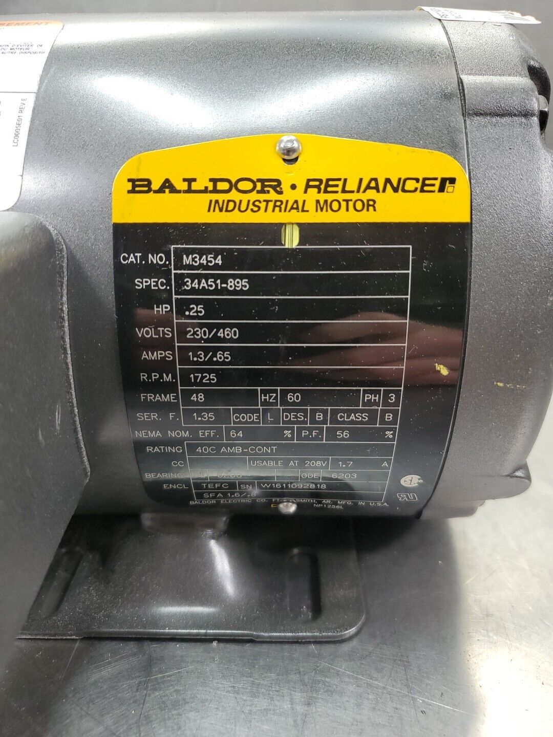 Baldor M3454 (34A51-895) 0.25HP 1725RPM Motor.                              1-E8