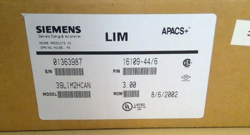 Siemens / Moore Products 39LIM2HCAN LIM Link Interface Module APACS+          3H