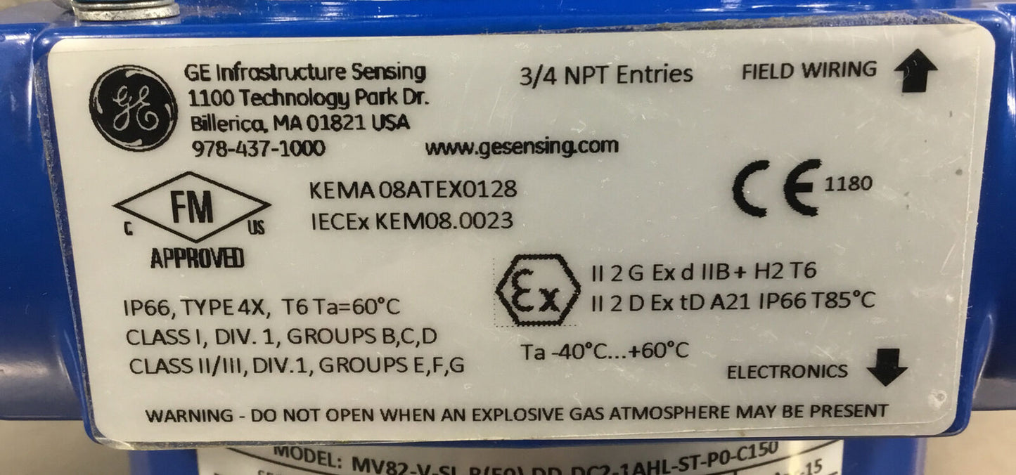 GE FLOW METER  MV82-V-SL-R(50)-DD-DC2-1AHL-ST-P0-C150  PanaFlow MV    6E-14