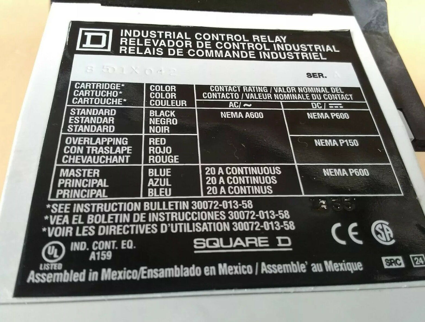 Squared D - 8501X042 Series A - Industrial Control Relay                    4E-6