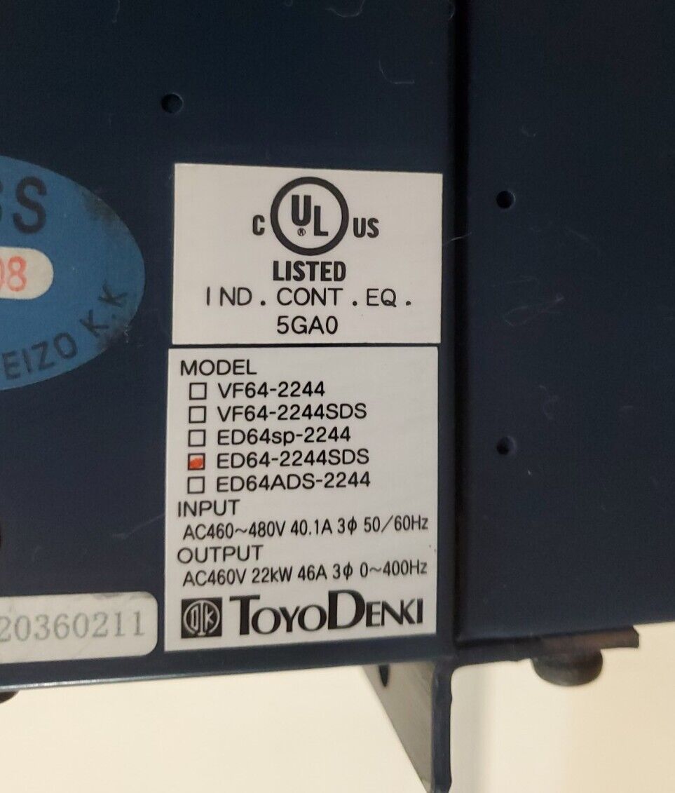 Toyo Denki ED64-2244SDS 460V 22kW 46A Inverter Drive. 1E