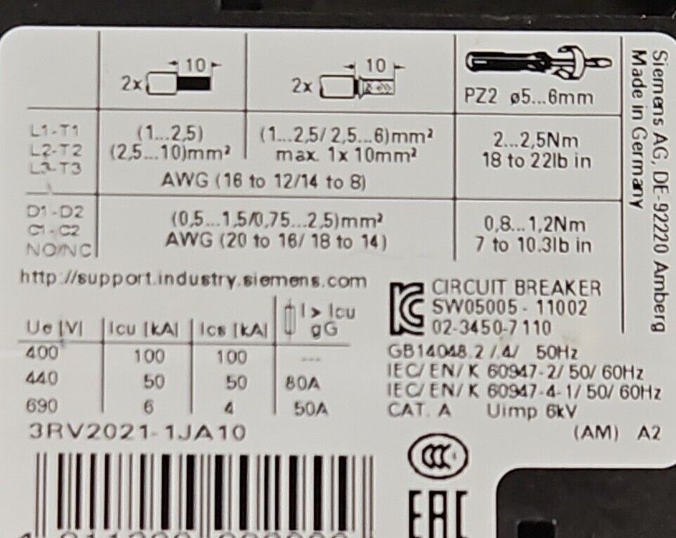 Siemens 32RV2021-1JA10 SIRIUS Circuit Breaker                              4D-21