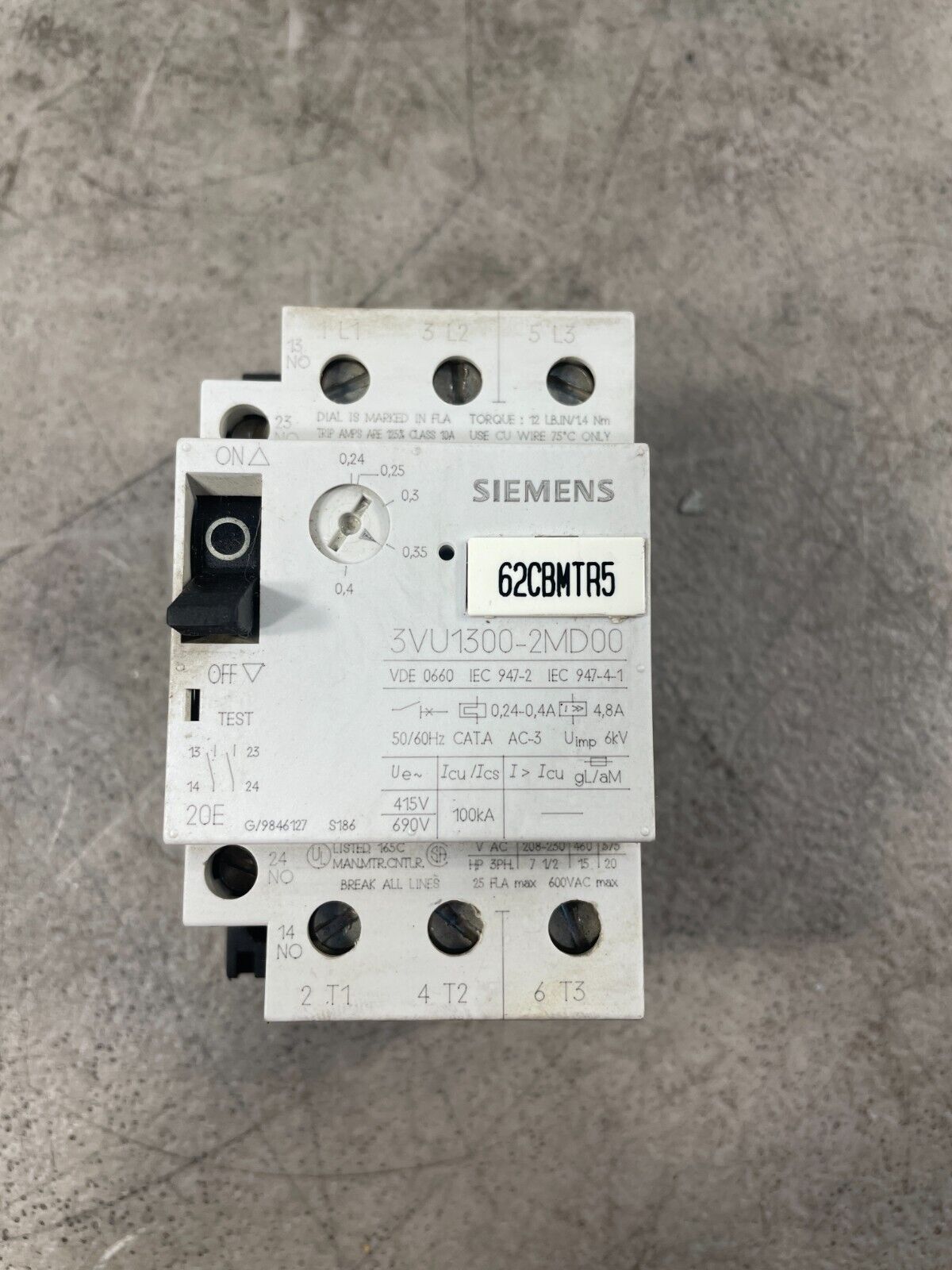 Siemens 3VU1300-2MD00  0.24-0.4AMP 3 Pole 380 V Circuit Breaker @2D