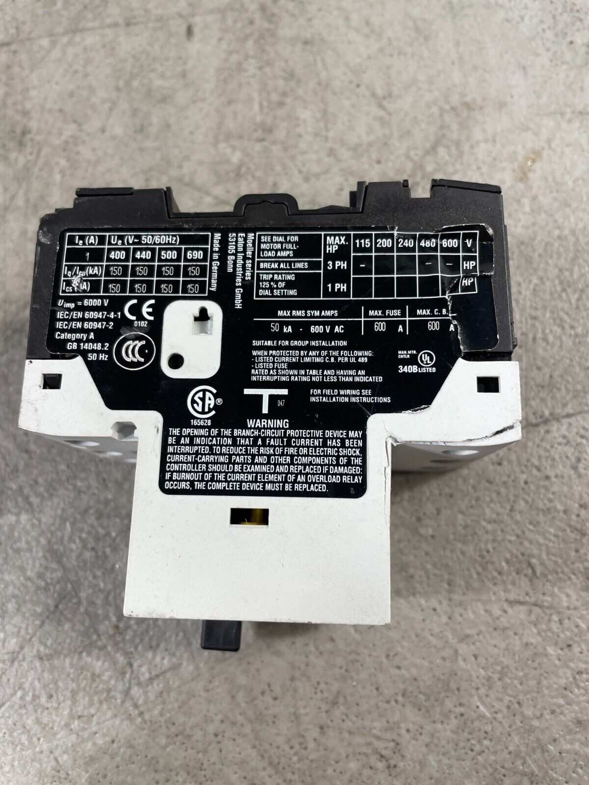 Eaton PZZM01-1 XTPB001BC1 50/60 HZ 600V AC Motor Protector Circuit Breaker LOC2D