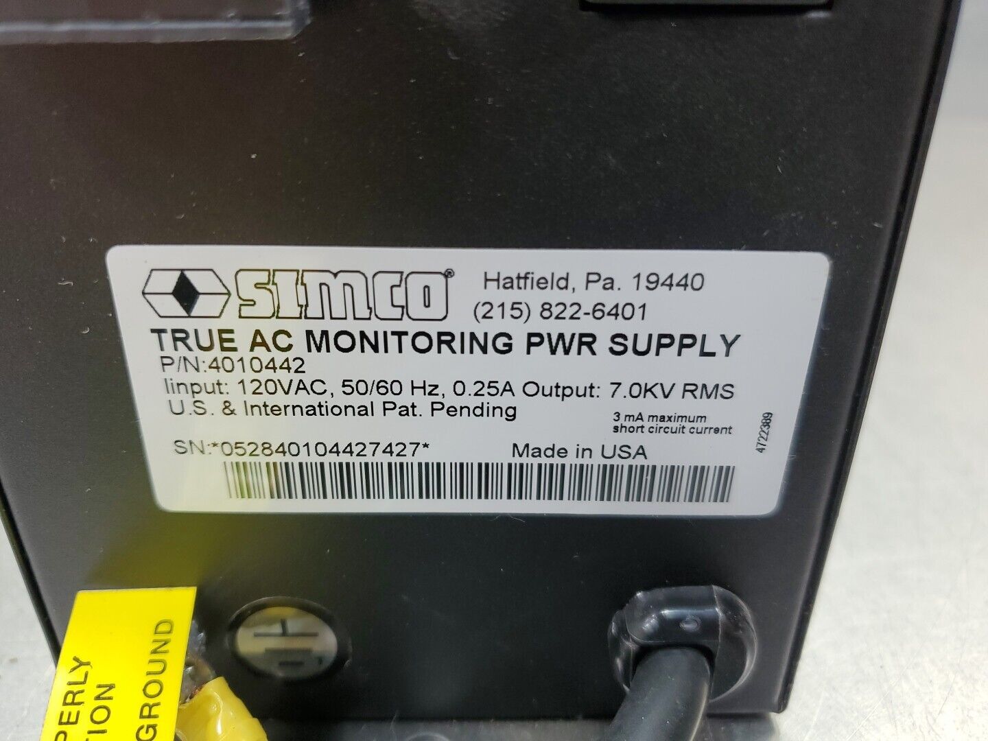 Simco 4010442 True AC Monitoring Power Supply.                             4C-22