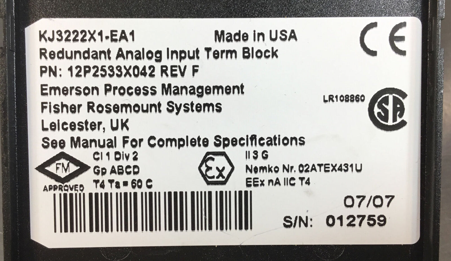 FISHER-ROSEMOUNT  KJ3222X1-EA1  Analog Redundant Input Term. Block Rev. F   4A-8