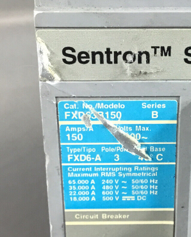 Siemens  FXD63B150 /B  150A 600V Sentron Circuit Breaker    4F