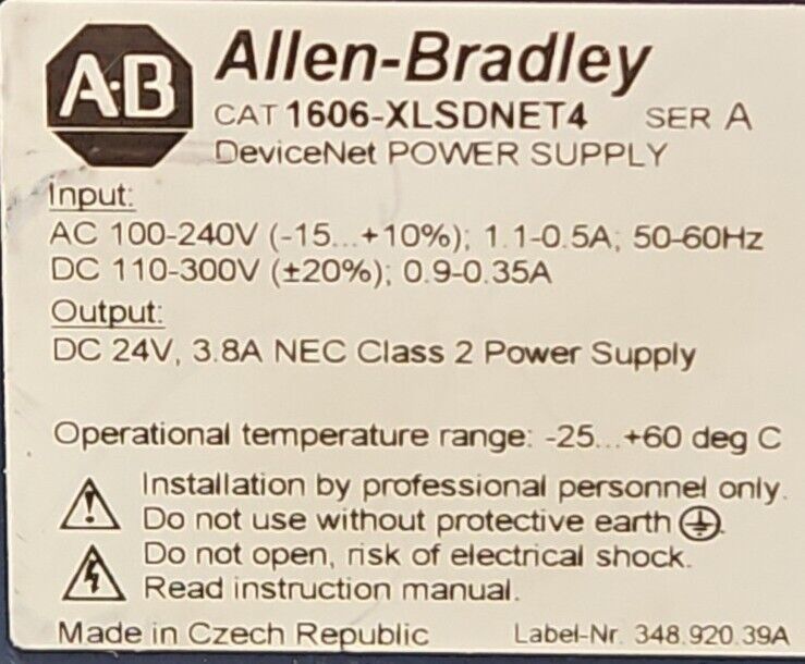 Allen Bradley 1606-XLSDNET4 Ser A Power Supply.                    4E-26