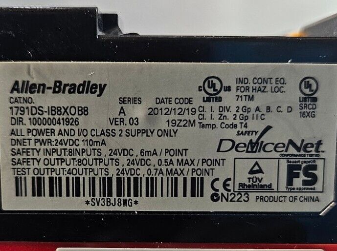 Allen-Bradley 1791DS-IB8XOB8/A CompactBlock8 Inputs 8 Outputs 24VDC.    Loc3B-5