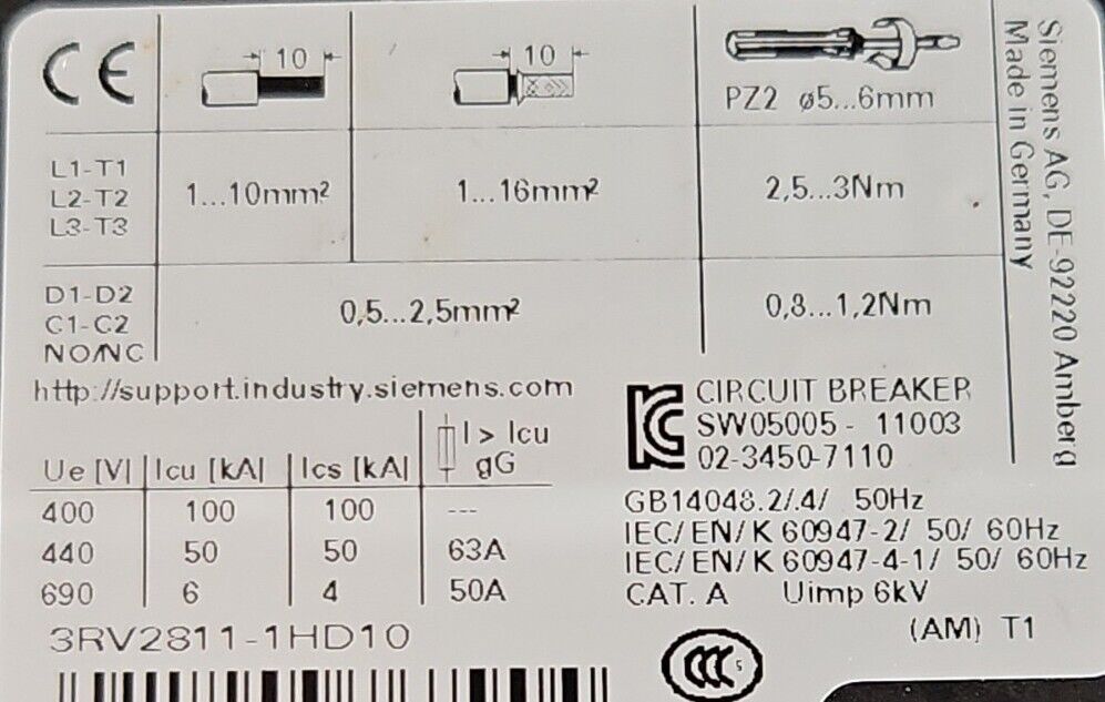 Siemens 3RV2811-1HD10 SIRIUS Circuit Breaker.                              4D-18