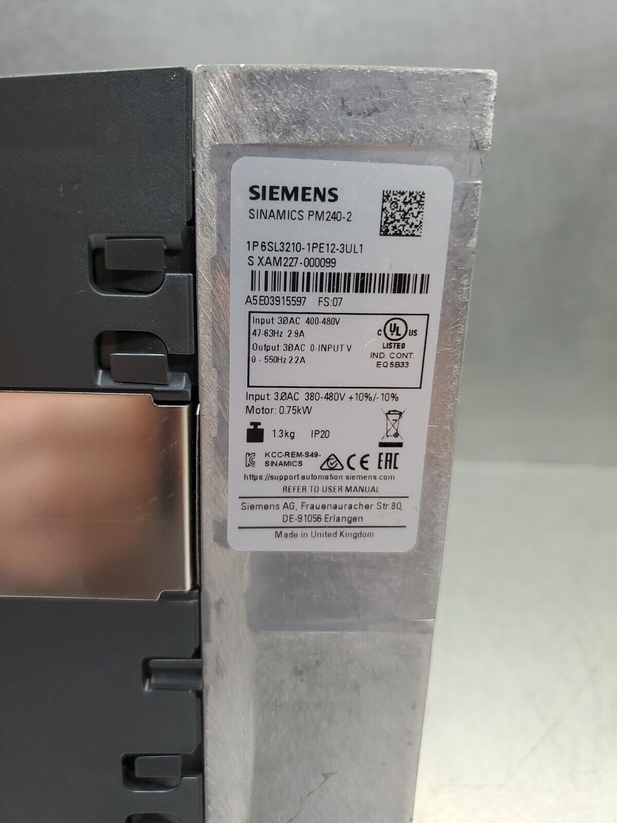 Siemens 6SL3210-1PE12-3UL1 (SINAMICS PM240-2) w/ IOP-2 HMI Panel          1D-0.