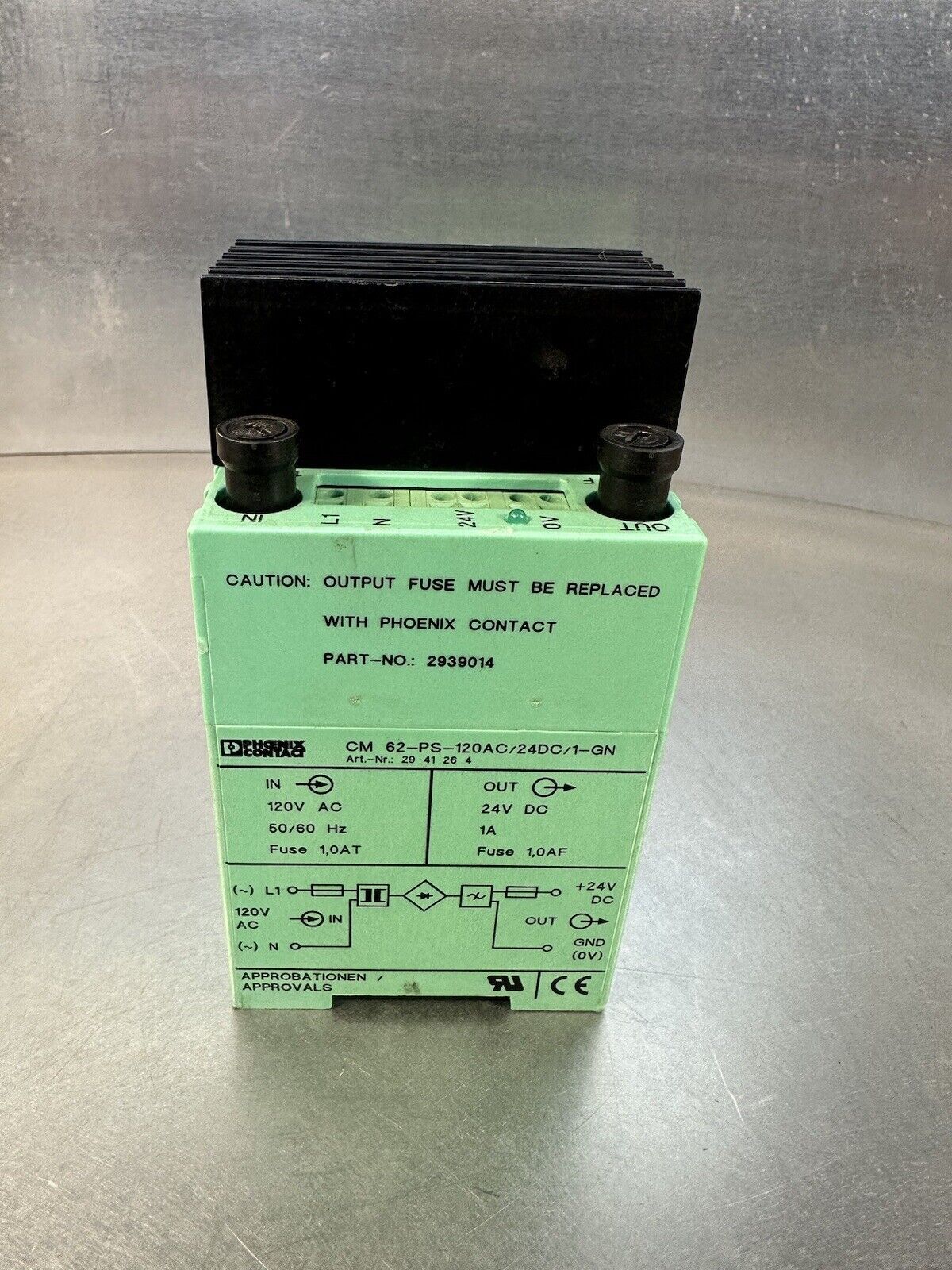 Phoenix Contact CM 62-PS-120AC/24DC/1-GN 24VDC Power Supply (BIN-1.5.1)