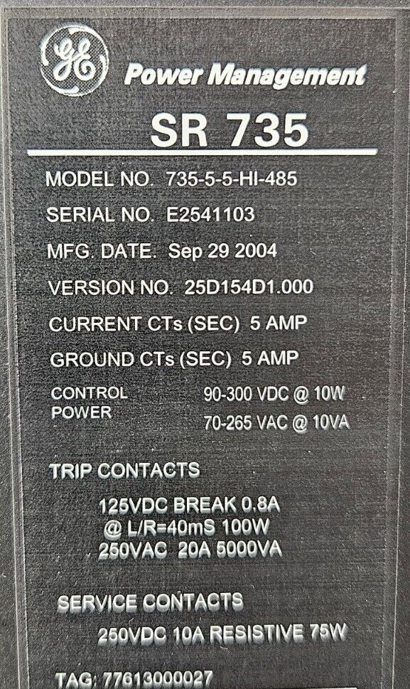 GE SR735 Feeder Protection Relay 735-5-5-HI-485.                           Loc4B