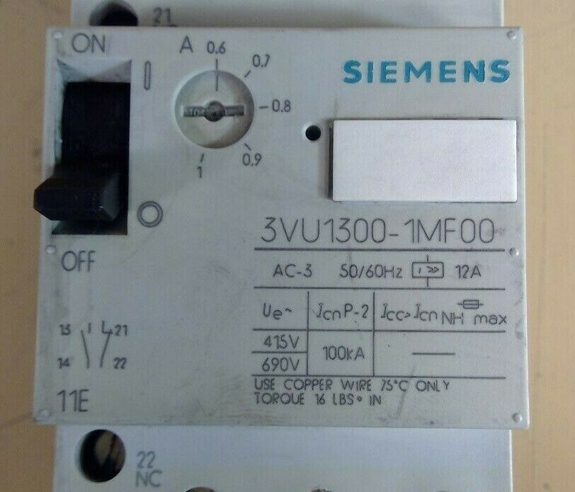 Siemens 3VU1300-1MF00 3 Pole Motor Starter / Protector                        4H