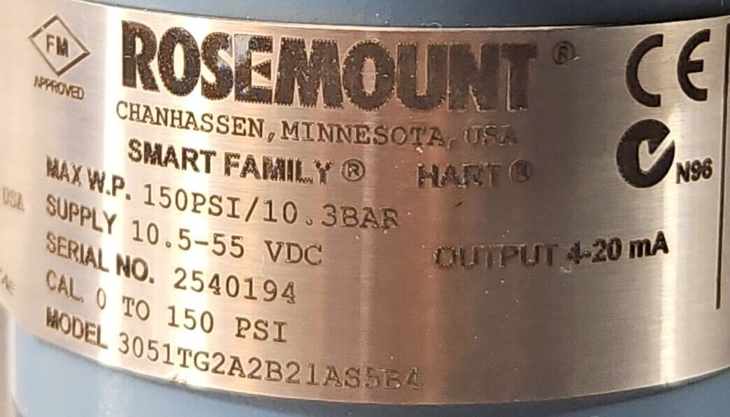 Rosemount 3051TG2A2B21AS5B4 Pressure Transmitter.                       Loc6D-22