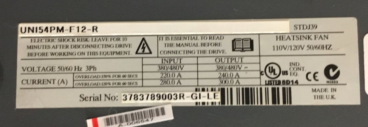 Control Techniques UNI54PM-F-12-R  STDJ39  3Ph 380/480V 240/300A Drive