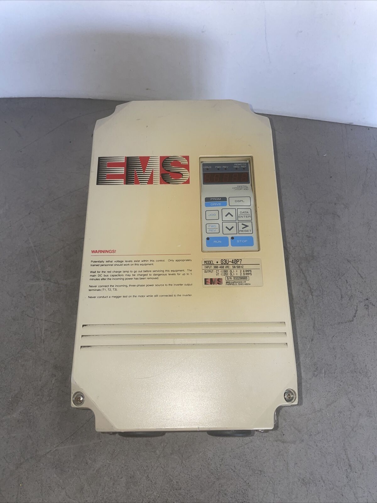 EMS DRIVE CIMR-G3U40P7 380-460V @3A – Palmetto Automation Inc.