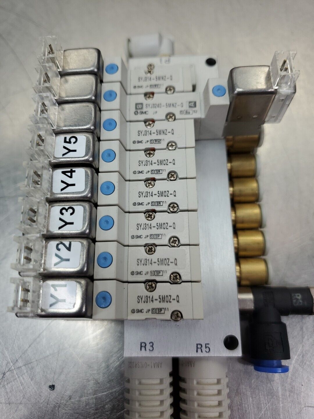 SMC (5)SYJ314-5MOZ-Q, (2)SYJ314-5MNZ-Q, (1)SYJ3240-5MNZ-Q Solenoid Valves.  6D-2