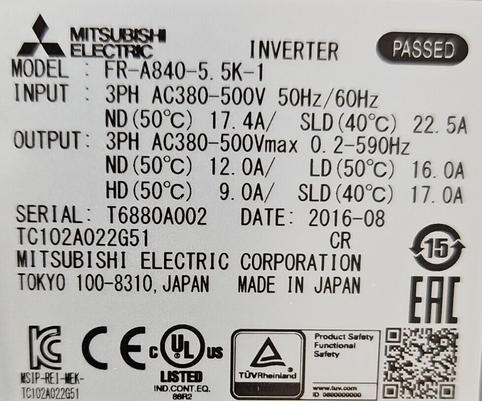 Mitsubishi FR-A840-5.5K-1 Variable Frequency Drive.            Loc 1C-1 / 3-H